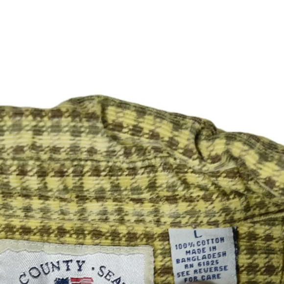 Vintage County Seat Rugged Wear Flannel Yellow Plaid Corduroy 90's Shacket Large - Picture 7 of 11